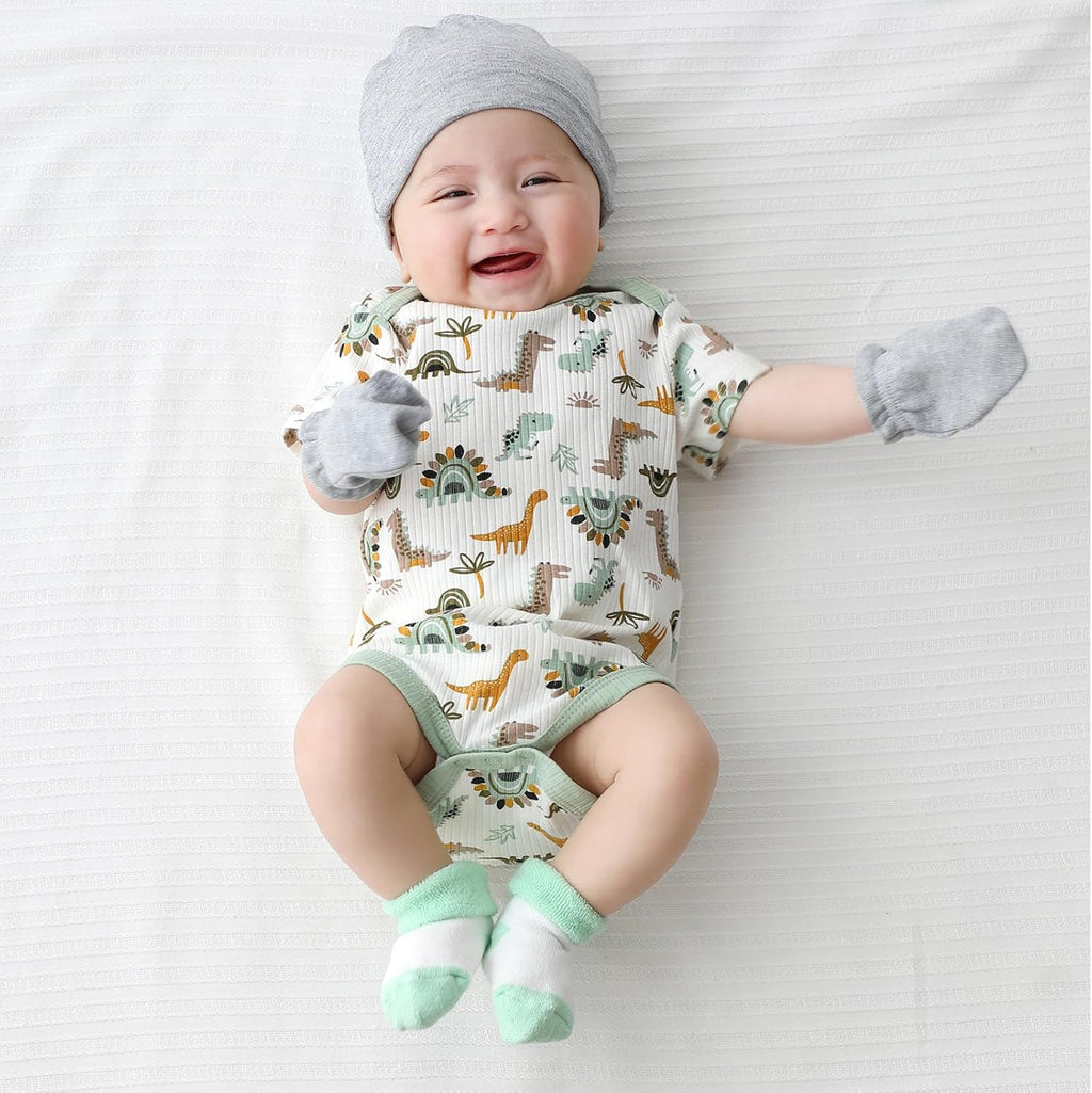 Newborn Baby Short Sleeve Bodysuit Cotton One-Piece Baby Clothes 5-Pack, 0-12 Months