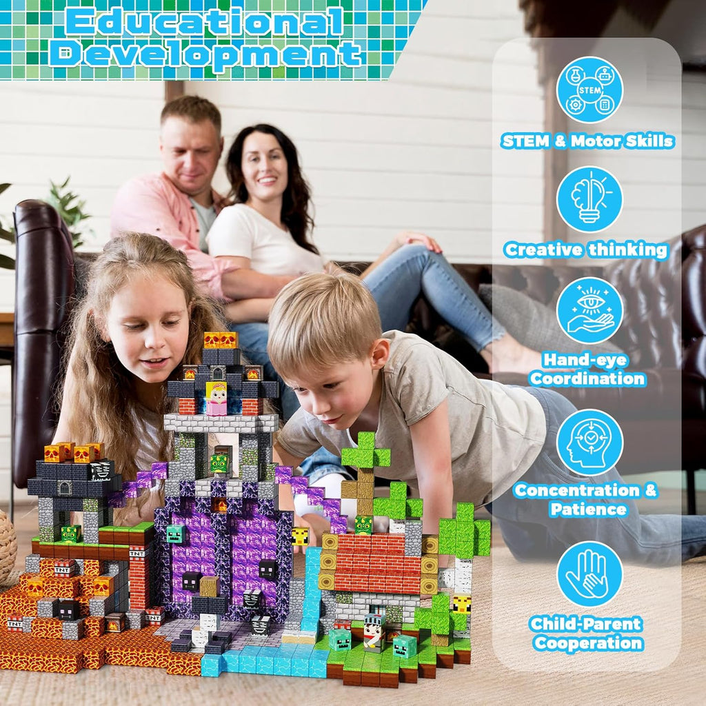 Magnetic Building Blocks - 150PCS Magnet Block Cubes Dark Hell Forest Castle, STEM Toy Building Sets for Kids Age 3+, Montessori Stacking Construction Toys Easter Gift for Boys Girls Age 4-8, 8-12