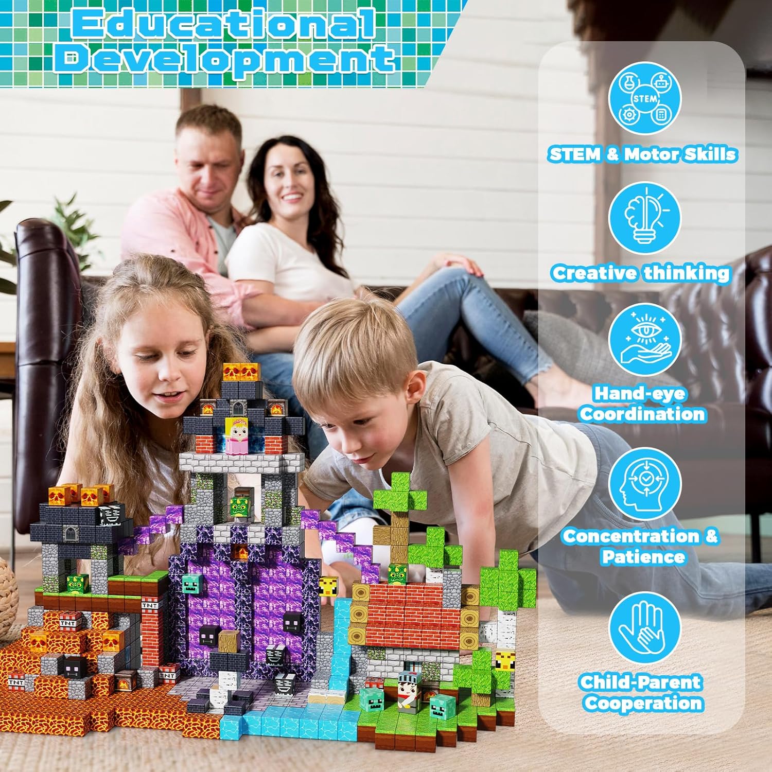 Magnetic Building Blocks - 150PCS Magnet Block Cubes Dark Hell Forest Castle, STEM Toy Building Sets for Kids Age 3+, Montessori Stacking Construction Toys Easter Gift for Boys Girls Age 4-8, 8-12