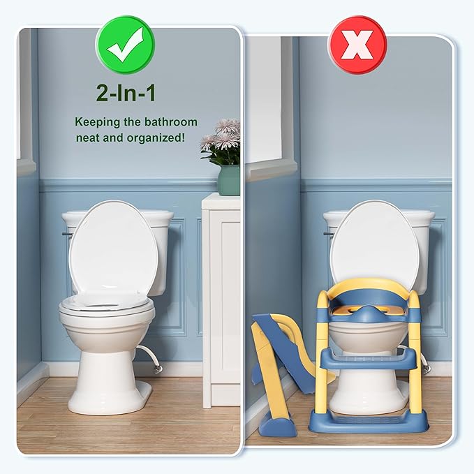 R&T Elongated Toilet Seat with Built in Potty Training Seat, Slow Close Toddler Seat Fits both Adult and Child, Easy To Install & Clean