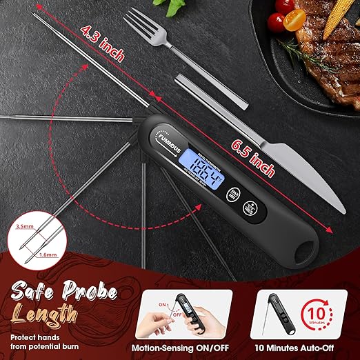 Meat Thermometer Digital, 3S Instant Read Food Thermometer for Cooking with Backlight & Magnet, Foldable Temperature Probe Kitchen Gadgets Essentials for Turkey BBQ Grill Smoker Candy