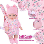 12" Baby Doll Set with Clothes and Baby Carrier for Dolls Reborn Baby Doll Accessories Include Feeding Bottles Nipple Toy Stuffs for Kids Age 3+