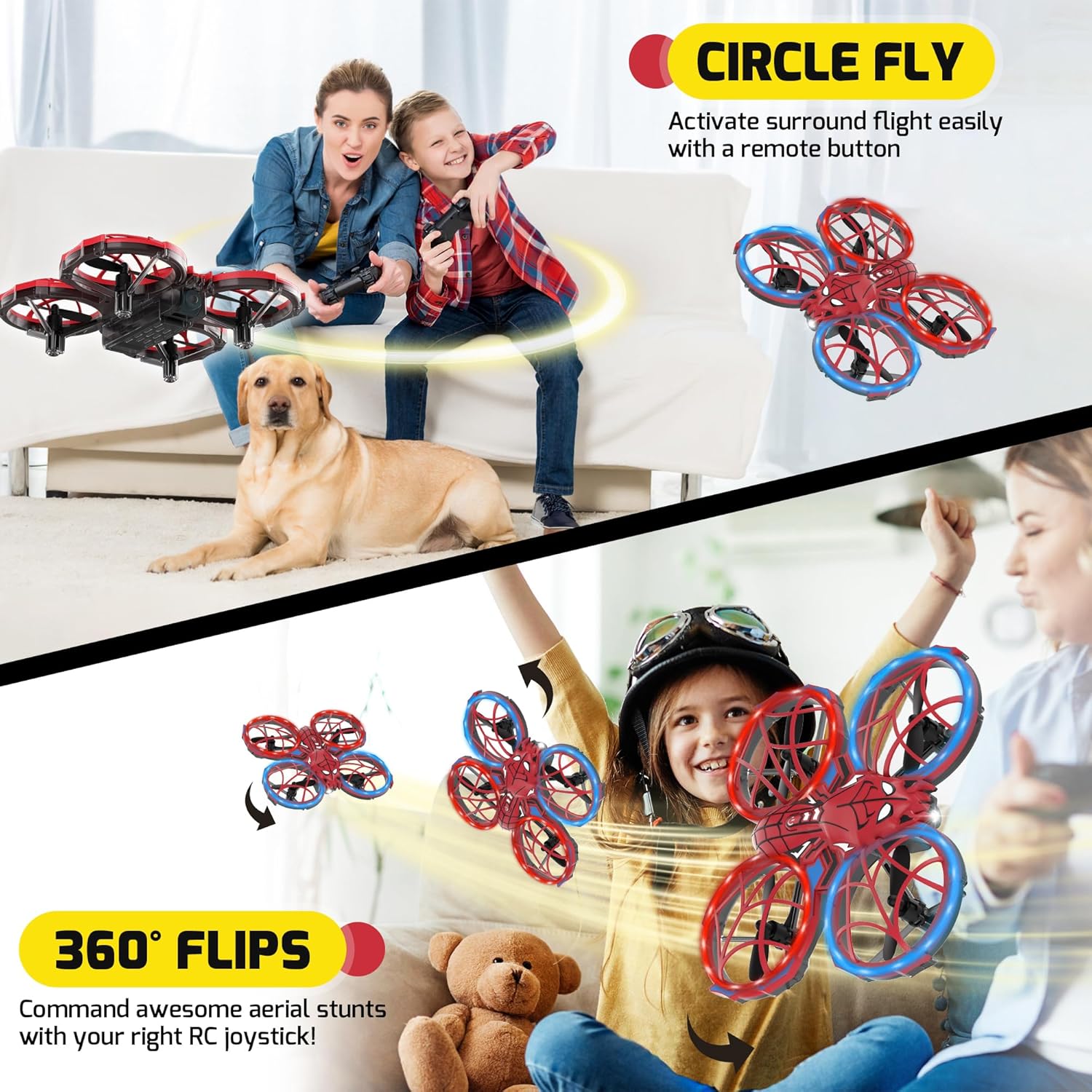 Spider Mini Drone for Kids with 3 Lighting Effects 2 Batteries, RC Helicopter with Altitude Hold, 360° Flips, Headless Mode, 3 Speed, Birthday Gifts Toys for Beginners 8-12 Boys Girls