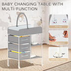 Baby Changing Table, Diaper Changing Table with Waterproof Pad, Portable Changing Table with 3 Storage Baskets and Toy, Mobile Nursery for Infant and Newborn
