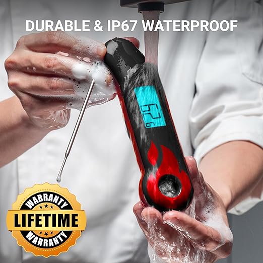 ThermoMaven Professional Meat Thermometer, Instant Read in 0.5 Sec, NIST Certified Accuracy ±0.5°F, IP67 Waterproof, Ambidextrous Backlight & Auto-Rotating Display, for BBQ/Grill/Cooking, Black&Red