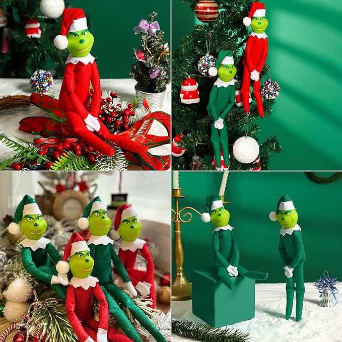 12.6'' Red Christmas Monster Plush Toy, Christmas Stuffed Figures Doll for Kids and Christmas Tree Home Decorations(Green)