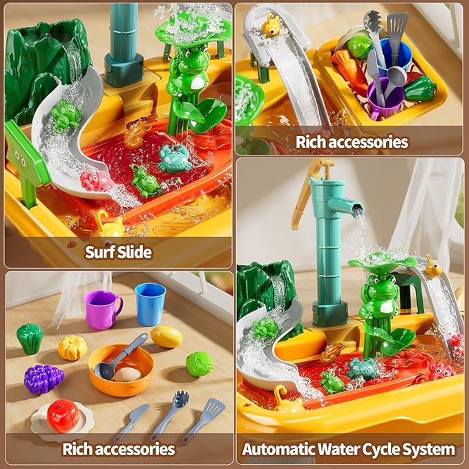 Kitchen Sink Toys Toddlers 3-5, Play Sink with Running Water, Water Table for Kids Ages 4-8, Fishing Game Outdoor Toys Pretend Role Play Toys for Boys Girls 3 4 5 6 7 8