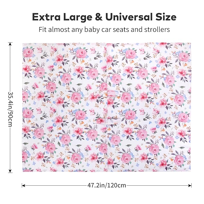Rquite Muslin Car Seat Cover Baby, Carseat Covers Baby Girl Boy, Breathable Lightweight Infant Car Seat Cover, Baby Carrier Cover Car Seat Canopy Stroller Sun Shade for Summer & Hot Day, Universal Fit