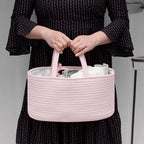 COMSE Large Baby Diaper Caddy Organizer for Girl Boy, Car Caddy with Handles, Cotton Rope Basket for Changing Table, Nursery Organizer, Gift for Baby Shower and Registry Must Have, Light pink