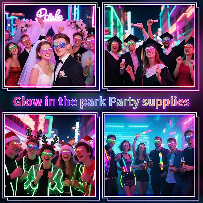 108 PCs LED Glasses,Light Up Glasses,Glow Glasses Glow In The Dark Party Supplies Suitable For Kids/Adults, 3 Light up Modes, 5 Neon Colors Rave Party,Wedding, Birthday, Concert, New Year, Carnival