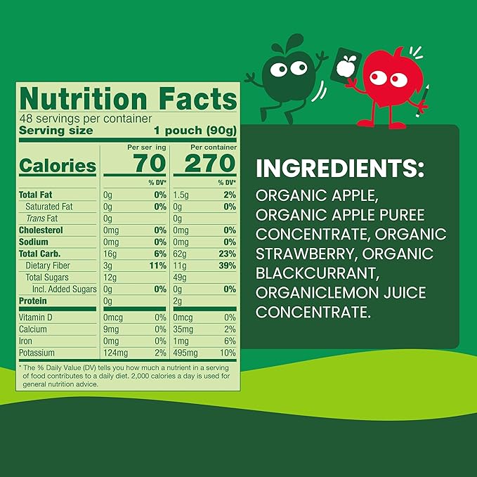 GoGo squeeZ Organic Applesauce and Fruit Puree Apple Strawberry, 3.2 oz (Pack of 48), Unsweetened Organic Fruit Snacks for Kids, Gluten Free, Nut Free and Dairy Free, Recloseable Cap, BPA Free Pouches