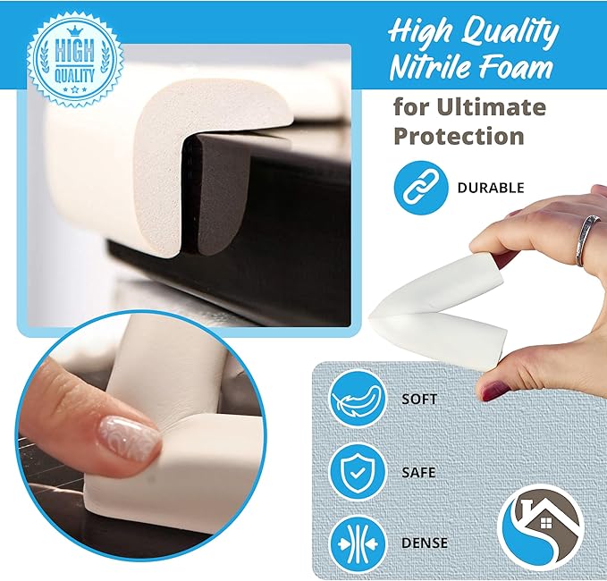 12-Pack Corner Protectors Baby Proof, Furniture Corner and Edge Safety Bumpers, Soft Rubber Foam Cushion Covers, 3M Taped Corner Guards, Baby Child Proofing Pads, Table Corner Protectors, White