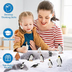 Toymany 12PCS Realistic Penguin Figurines, Plastic Polar Antarctic Animal Figures Set with Penguin Cub, Easter Eggs Cake Toppers Christmas Birthday Gift for Kids Toddlers