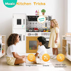 soges Kids Kitchen Playset with Lights & Sounds - 31" H Interactive Pretend Play Toy with Storage Cabinet, Stainless Steel Cookware, Eco-Friendly Design, for Toddlers Ages 3 Years and Over