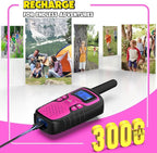 Wishouse Walkie Talkies for Kids Rechargeable Long Range,Xmas Birthday Gift for 4 5 6 7 8 9 Year Old Girls,Hiking Gear Camping Games Cool Toys with NOAA,SOS Siren,Lamp,Lanyards,Easy to Use,2 Pack