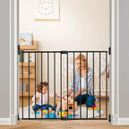 Adjustable Baby Safety Swing Gate, Hardware-Mounted Metal Gate for Stairs and Doorways, Secure Latch for Kids and Pets (Black, 24"-40.5" W x 28.75" H)