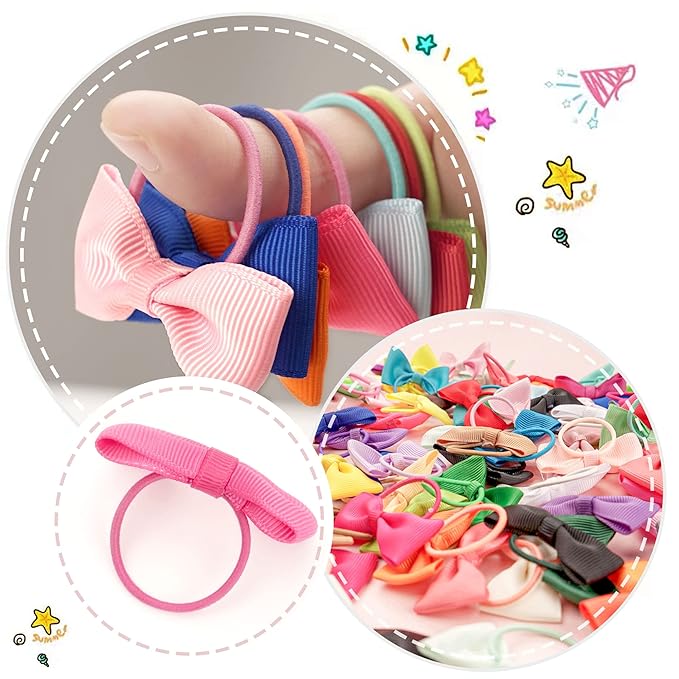 80PCS 2 Inches Baby Bows Hair Ties Mini Boutique Hair Bows Durable Elastic Rubber Ribbon Hair Band Accessories for Toddlers Infants Kids Under 2 Years Old