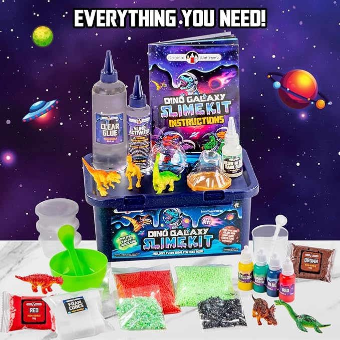 Original Stationery Dinosaur Galaxy Slime Kit for Boys - Multicolor Glow-in-The-Dark & Glitter Slime for Kids - DIY Craft & Birthday Gift