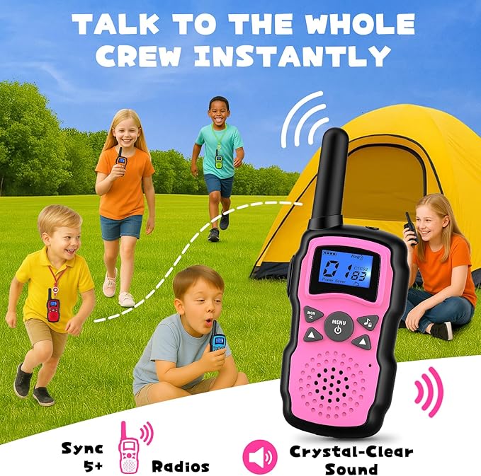 Wishouse Walkie Talkies for Kids Rechargeable with USB Charger 6000mAh Battery,Outdoor Camping Games with Flashlight Lanyard,Toys for Girls,Halloween Xmas Birthday Gift for Children 2 Pack Pink Purple