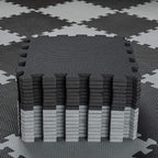 qqpp EVA Rubber 18 Tiles Interlocking Puzzle Foam Floor Mats - Baby Play Mat for Playing | Exercise Mat for Home Workout. Black, Gray. QC-DLb18N