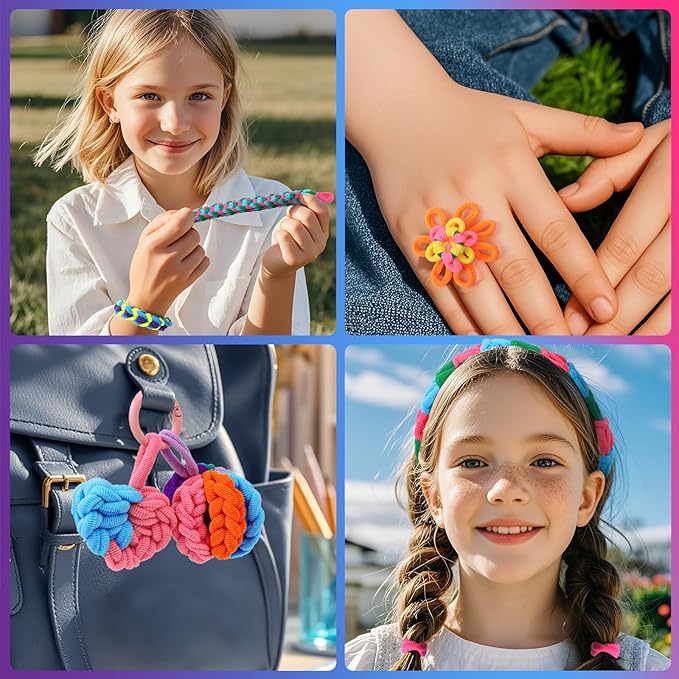 FUNiOi 1000 PCS Cat Weaving Loom Refill for Bracelet Making Kit, DIY Arts and Crafts Supplies, Baby Hair Ties for Girls Ages 6-12, Gift Idea for Kids and Beginners