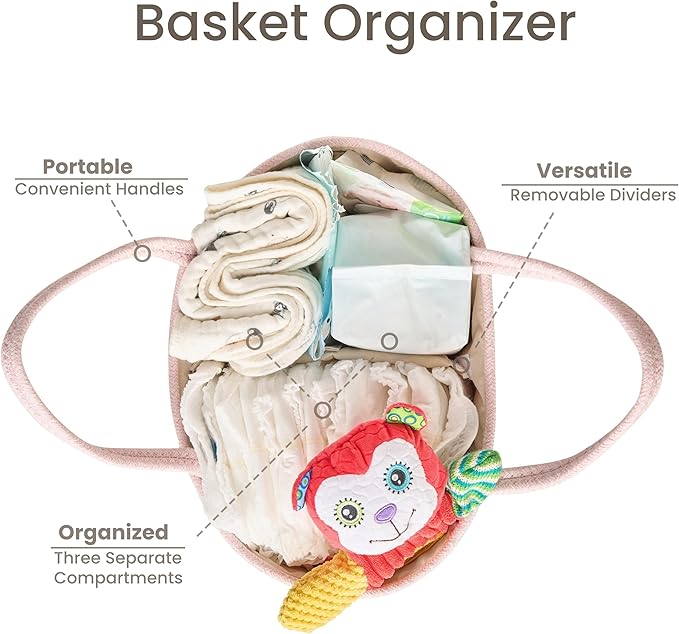 Diaper Caddy Organizer, Empty Gift Basket for Newborn Essentials, Baby Storage Basket, Stylish Gift Bag for Baby Shower, Boys and Girls – Small, Light Pink