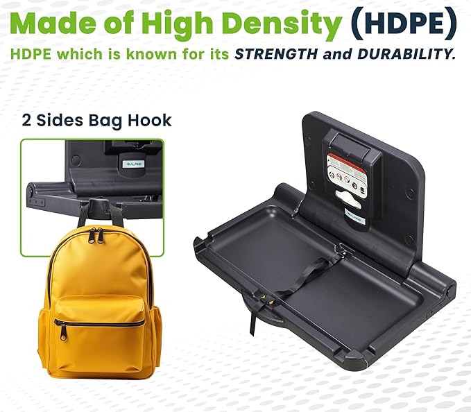 Alpine Wall Mounted Baby Changing Station - Horizontal Baby Changing Table Foldable Diaper Tables with Safety Strap for Commercial Bathroom, ADA Complaint (Hardware Included) Black