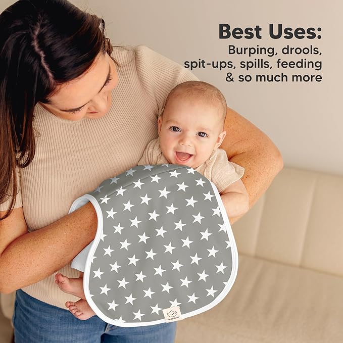 KeaBabies 4-Pack Baby Burp Cloths Baby Girl, Boy - Organic Cotton Burp Cloth, Extra Large, Absorbent, Soft Burping Cloths & Bibs Set for Babies, Newborn Burp Clothes, Thick Burp Rags (Grayscape)