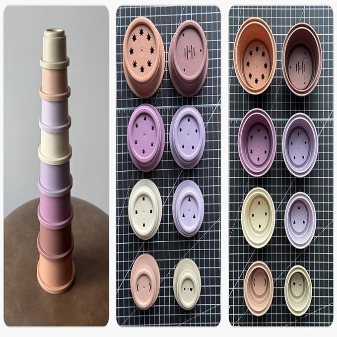 Stacking Cups Baby Toy Educational Cup Stacking Set 8-Pc Stackable Cups with Number Rainbow Nesting Cups for Babies 6-12 Months Stacking Cups for Toddlers 1-3 Perfect for Indoor/Outdoor