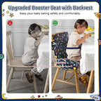 Booster Seat for Kitchen Chair with Backrest & 4 Adjustable Straps, Portable TPU Waterproof & Anti-Scratch Toddler Booster Seat for Dining Table, Non-Slip & Removable Booster SEat for Table