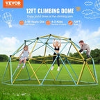 VEVOR Climbing Dome, 12FT Geometric Dome Climber Play Center for Kids 3 to 10 Years Old, Jungle Gym Supports 750LBS and Easy Assembly, with Climbing Grip, Outdoor Backyard Play Equipment for Kids