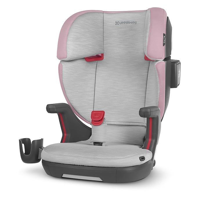 UPPAbaby Alta V2 High Back Booster Seat/Seven-Position, Active Support Headrest for Growing Children/SecureFit Integrated Belt Guide + Positioner/Cup Holder Included/Iris (Grey Mélange/Lavender)