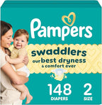 Pampers Swaddlers Diapers, Size 2 (10-22 lbs), 148 Count, Absorbent, Keeps Baby Dry and Comfortable, Skin Safe Disposable Baby Diaper (Packaging May Vary)
