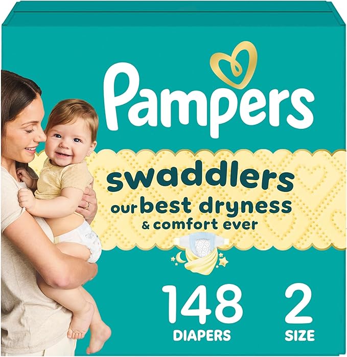 Pampers Swaddlers Diapers, Size 2 (10-22 lbs), 148 Count, Absorbent, Keeps Baby Dry and Comfortable, Skin Safe Disposable Baby Diaper (Packaging May Vary)