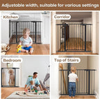 Mumeasy Baby Gate for Stairs - 29.6-46" Auto Close Dog Gate for Doorways, Extra Wide Child Gate Indoor, Walking Through Safety Gate for Kid, Pet Gates No Drilling Black, Mom's Choice Awards Winner