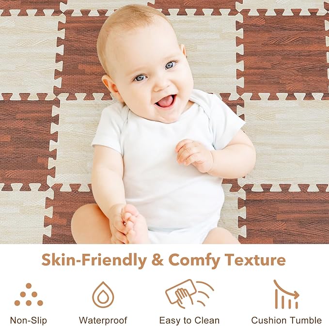 Skyweaver 12 Tiles Soft Non-Toxic Baby Play Mat for Floor EVA Foam Jigsaw Puzzle Play Mat, Interlocking Squares with 0.6inch for Babies, Toddlers & Kids Gym, Nursery, Playroom, White