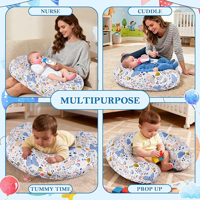 Nursing Pillow, Ergonomic Breastfeeding Pillow for Breastfeeding & Bottle Feeding, Standard Size Breathable with Washable Cover, Hypoallergenic, Tummy Time & Sitting Support (0-18Months)