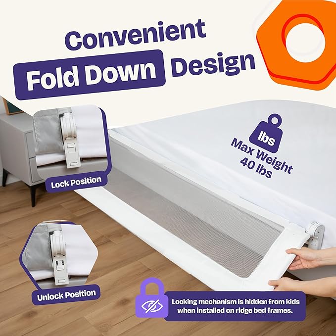 ComfyBumpy 1-Pack Bed Rail for Toddlers 55.5" L x 19.5" H | Toddler Bed Rails for Twin, Full, Queen & King Mattress Size | Swing Down Rail Guard | Mattress Side Rail for Kids | White
