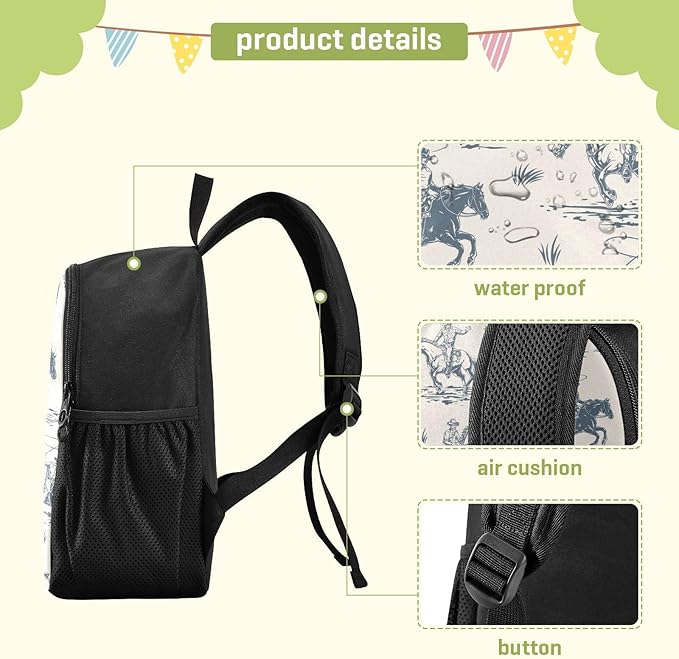 Toddler Backpack Western Cowboy Waterproof Mini Backpack Boys/Girls Cute Kindergarten Pre School Bags 11 Inch