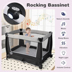 BABY JOY 5 in 1 Pack and Play, Portable Nursery Center Baby Playard w/Bassinet & Diaper Changing Table, Infant Bassinet Activity Center with Toys, Music, Oxford Bag for Toddlers (Space Grey, Classic)