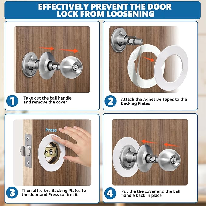1 Pcs Upgraded Door Knob Plates with Double-Sided Tape –Thick Stainless Steel Scar Plates for Deadbolts & Knobs, Durable Door Lock Hole Covers for Fixing Loose Knobs and Damaged Areas(White)