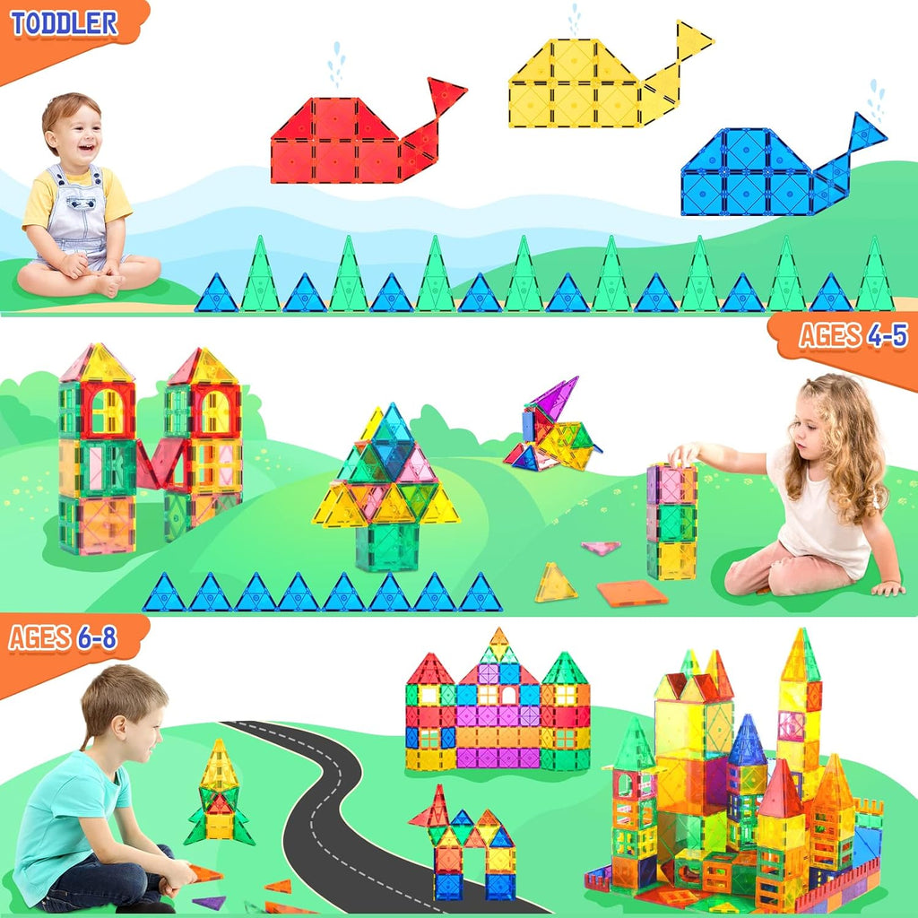 Magnetic Tiles Toddler Toys Games Sensory Toys for Toddlers 3-4 Magnetic Blocks for Kids Age 3-5 4-8 Outdoor Toddler Activities Preschool Building Learning Toys
