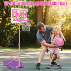 Kids Basketball Hoop with Stand, Adjustable Basketball Set, Toddler Basketball Toys for Boys Age 3 4 5 6 7 8, Indoor Outdoor Backyard Sport Game Gifts Pink