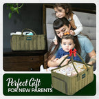 Large Diaper Caddy Organizer with Handle Neutral Boy Girl – Baby Basket for Nursery, Car, Changing Table – Portable Baby Storage with Compartments – Perfect for New Parents and Baby Shower Gifts