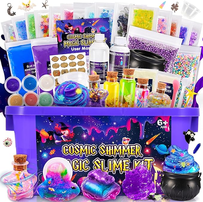 Slime Kit, Magic Galaxy Slime Making Kit with Magic Sticker,Making Butter Slimes Dark Powder to Make Glitter & Galactic Slimes Stress Relief Toys Fun Gifts Toys for 6-12 Year Olds Girls Boys