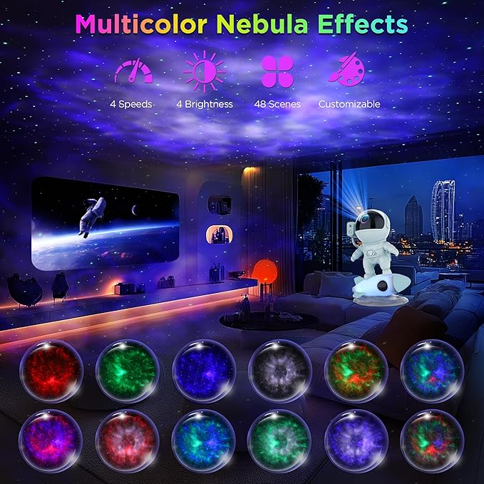 Astronaut Galaxy Projector for Bedroom, Star Projector Galaxy Light with App & Remote Control, White Noises, Bluetooth Speaker, Rocket Night Light for Kids, Ceiling, Gifts, Room Decor