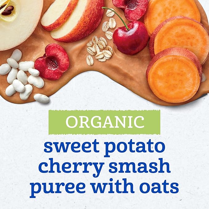 Gerber Toddler Food, Organic Sweet Potato Cherry Smash Puree Pouch, Toddler Pouches, No Added Sweetener, No Artificial Flavors, 12-Pack