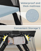 Lilian&Gema 2-in-1 Travel Crib, Portable Crib with Backpack, Lightweight Baby Travel Playpen, Foldable Play Yard with Thick Mattress for Babies & Toddlers, Baby Travel Essential