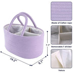 Baby Diaper Caddy Organizer Cotton Rope Nursery Storage Bin Basket Portable Holder Tote Bag for Changing Table Car Travel Baby Shower Gifts Newborn Essentials Registry Must Have Purple or Lavender