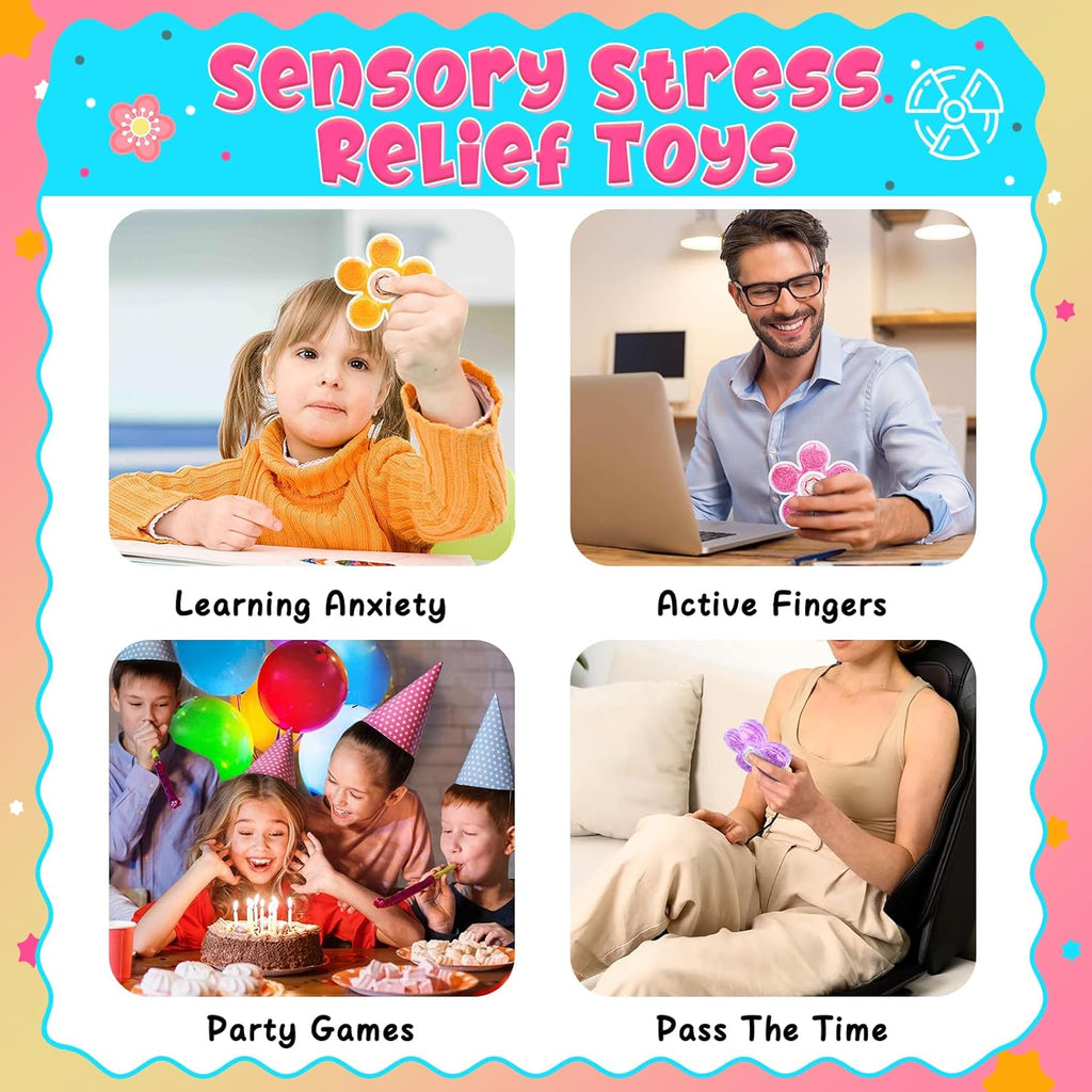 Fidget Spinner 4Pcs,Fidget Toys for Adults Kids Girls,Quiet Fidgets Figette Toys for 8-12,Fidget Sensory Toys for 5-7,Cool Gadgets Travel Toys,Anxiety ADHD Autism Toys, (A)